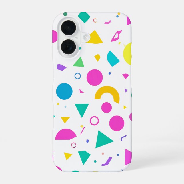 Playful Neon Memphis Geometric Retro Pattern iPhone 16 Case (Back)