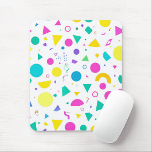 Playful Neon Memphis Geometric Retro Pattern Mouse Mat