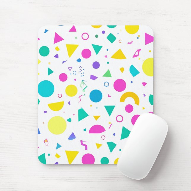 Playful Neon Memphis Geometric Retro Pattern Mouse Mat (With Mouse)