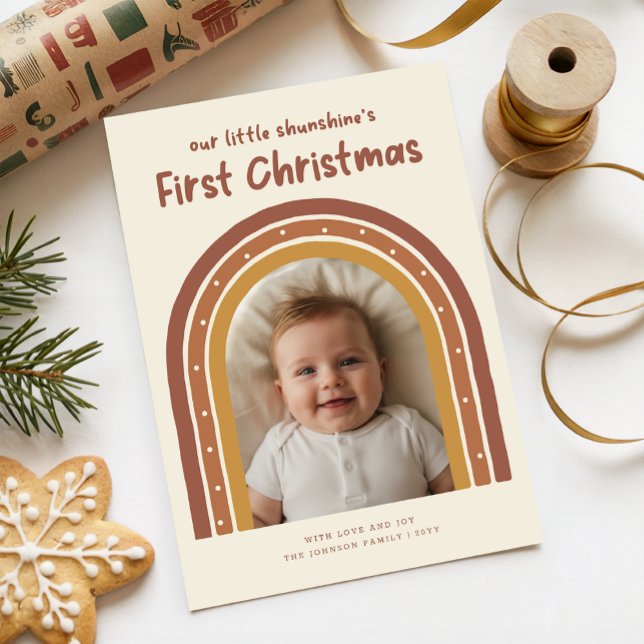 Playful Newborn Baby's First Christmas Arch Photo Holiday Card (Creator Uploaded)