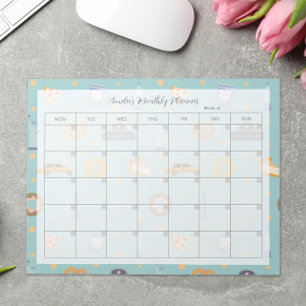 Playful NYC Pattern Turquoise Monthly Planner Name Notepad