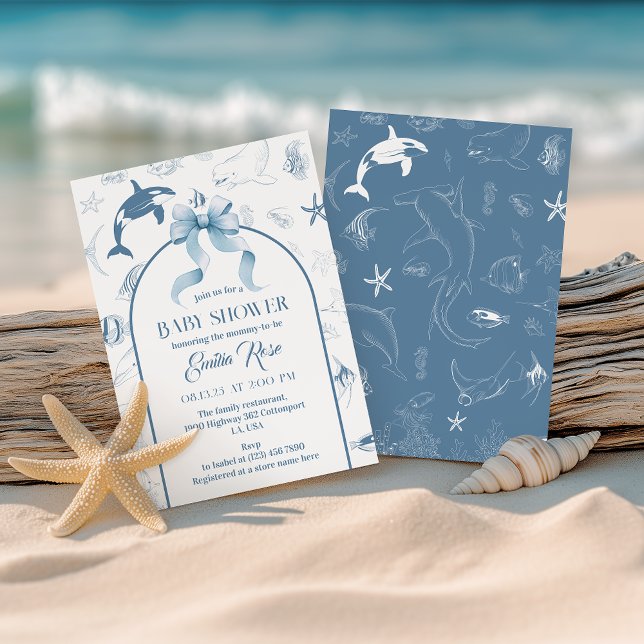 Playful Ocean Blue Sea Life Baby Shower Invitation (Creator Uploaded)