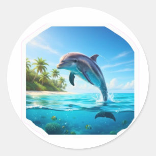 Playful Ocean Dolphin - Joyful Marine Wildlife Sti Classic Round Sticker