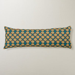 Playful Orange and Dark teal Floral Body Cushion