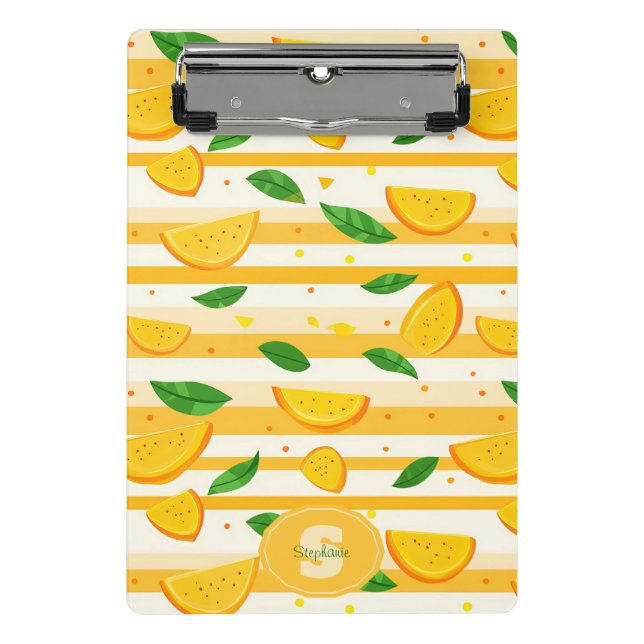 Playful Orange Slice Pattern with Green Leaves Mini Clipboard (Front)