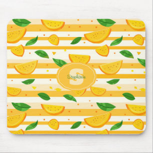 Playful Orange Slice Pattern with Green Leaves Mouse Mat