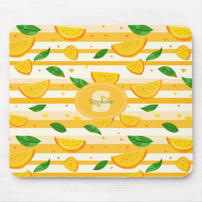 Playful Orange Slice Pattern with Green Leaves Mouse Mat (Front)