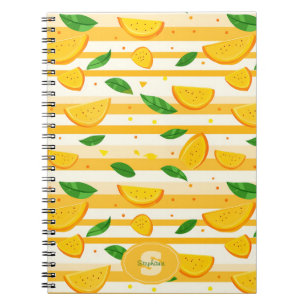 Playful Orange Slice Pattern with Green Leaves Notebook
