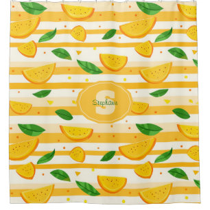Playful Orange Slice Pattern with Green Leaves Shower Curtain