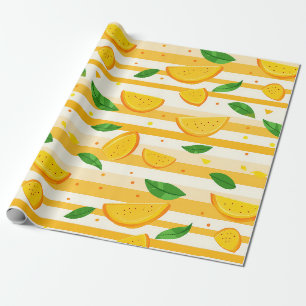 Playful Orange Slice Pattern with Green Leaves Wrapping Paper