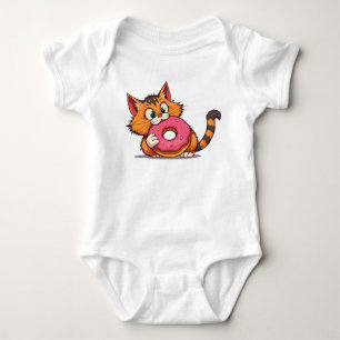 Playful Orange Tabby Cat with Doughnut Baby Bodysu Bodysuit