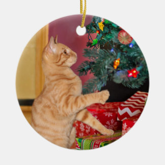 Playful Orange Tabby Christmas Ceramic Tree Decoration