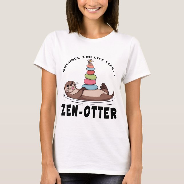 Playful Otter Art - Zen Stone Balance T-Shirt (Front)