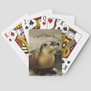 Playful Otter Portrait personalise with name Playing Cards