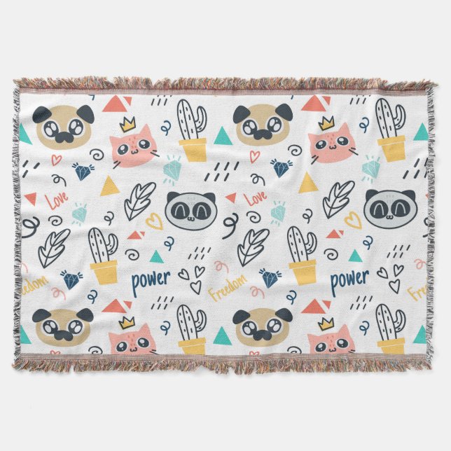 Playful Panda & Friends – Cute Animal  Throw Blanket (Front)