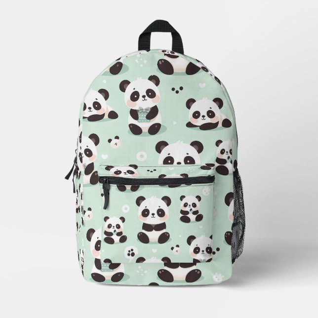 Playful Panda Pattern Printed Backpack (Front)