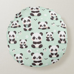 Playful Panda Pattern Round Cushion