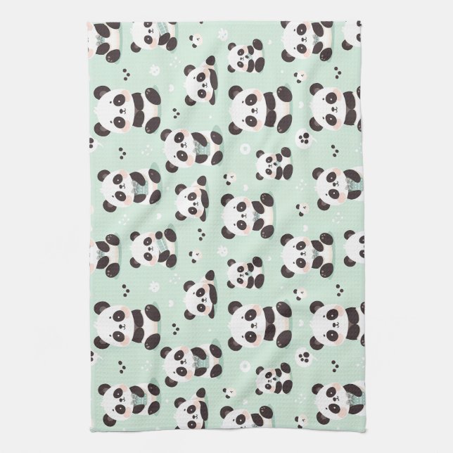 Playful Panda Pattern Tea Towel (Vertical)