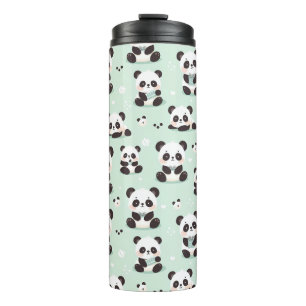 Playful Panda Pattern Thermal Tumbler