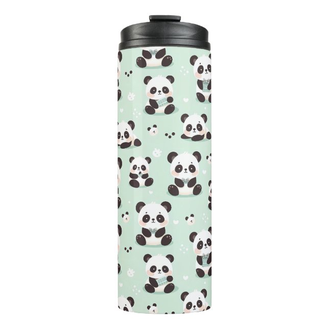 Playful Panda Pattern Thermal Tumbler (Front)