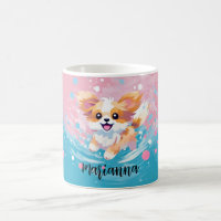 Playful Papillon Pup: Splash of Pink and Blue