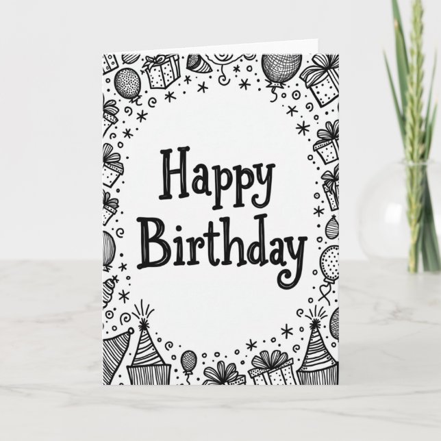 Playful Party Hat Birthday Card (Front)
