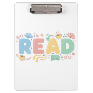 Playful Pastel Bubble "READ" Sticker Style Clipboard