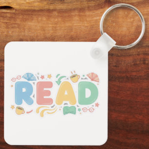Playful Pastel Bubble "READ" Sticker Style Key Ring
