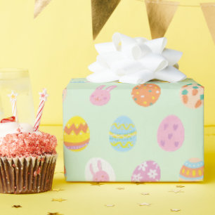 Playful Pastel Easter Eggs & Bunnies Spring Green Wrapping Paper