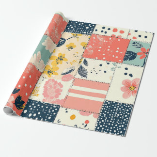 Playful Pastel Floral Patchwork Pattern Wrapping Paper