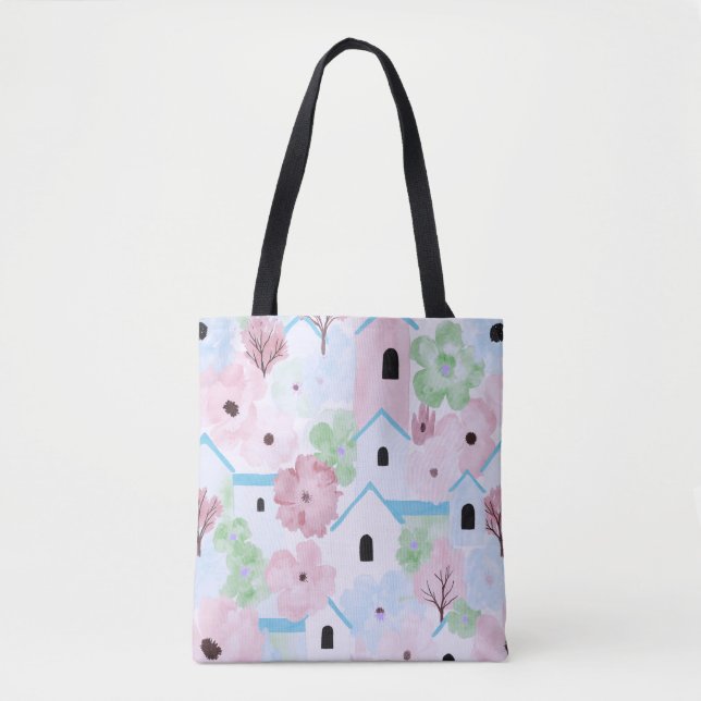 Playful Pastel Floral Pattern Tote Bag (Front)