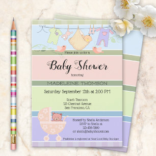 Playful Pastel Striped Baby Shower Invitation