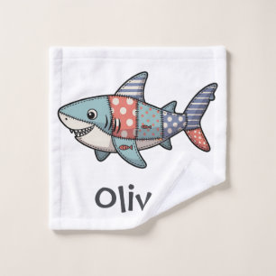 Playful Patchwork Shark Wash Cloth
