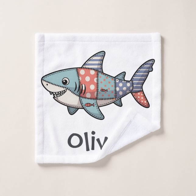 Playful Patchwork Shark Wash Cloth (Wash Cloth)