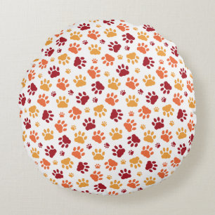 Playful Paw Prints Pattern Round Cushion