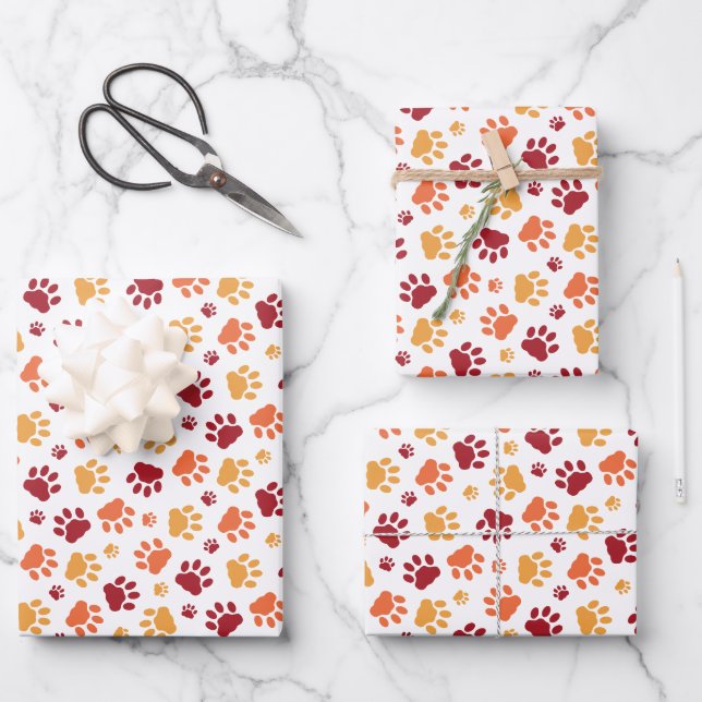 Playful Paw Prints Pattern Wrapping Paper Sheet (Front)