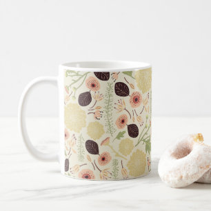 Playful Peach Cream Patterned Flowers Coffee Mug