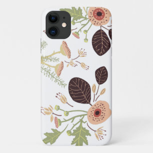 Playful Peach Green Tossed Flowers Leaves iPhone 11 Case