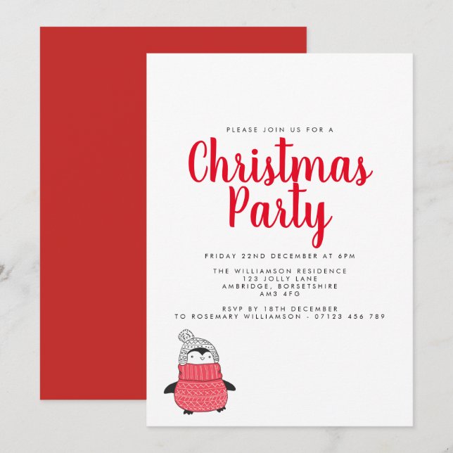 Playful Penguin Holiday Party Invitation (Front/Back)