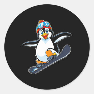 Playful Penguin Snowboarding Adventure Design Classic Round Sticker