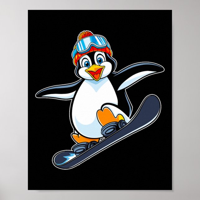 Playful Penguin Snowboarding Adventure Design  Poster (Front)