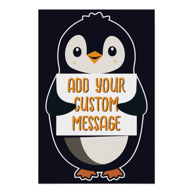 Playful penguin with a sign for your message (Front)