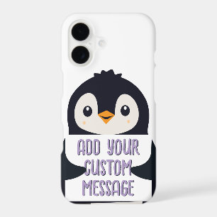 Playful penguin with a sign for your message