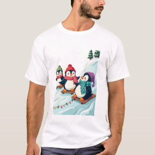 Playful Penguins in Festive Winter Gear T-Shirt