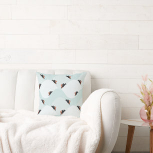 Playful Penguins Sliding on Snow Pattern Cushion