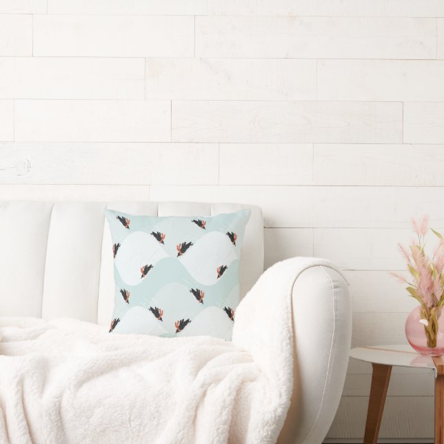 Playful Penguins Sliding on Snow Pattern Cushion (Couch)