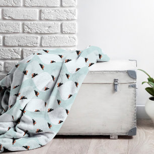 Playful Penguins Sliding on Snow Pattern Fleece Blanket