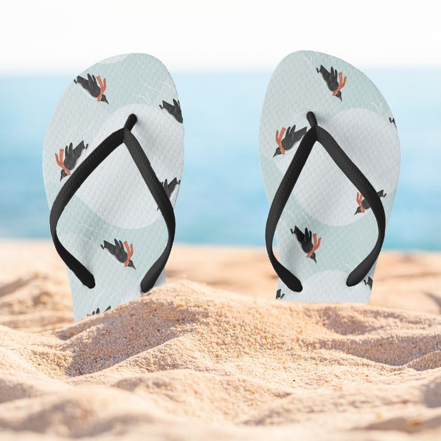 Playful Penguins Sliding on Snow Pattern Flip Flops (Penguin Pattern Laptop Sleeve)