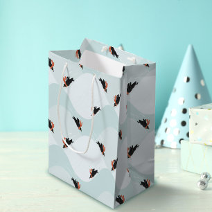Playful Penguins Sliding on Snow Pattern Medium Gift Bag