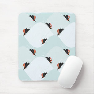 Playful Penguins Sliding on Snow Pattern Mouse Mat